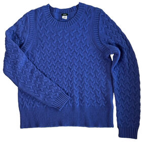 J. Crew Cable Knit Angora Wool Fisherman Crewneck Pullover Sweater Blue Size XL